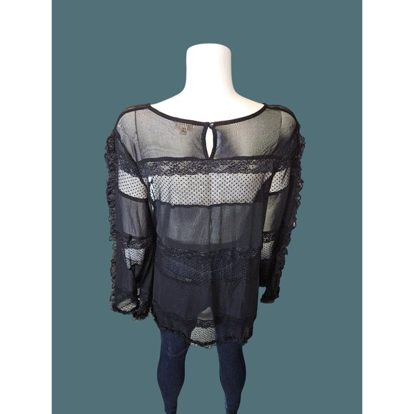 2/$35 POL Black Sheer Lace Witchy Goth Whymsical Bell Sleeve Oversized Blouse S - Picture 5 of 9